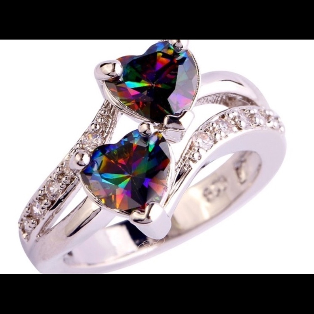 Mulicolor stone heart ring